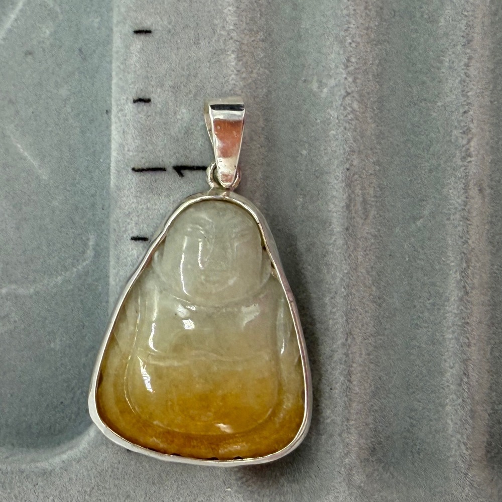 Hand‎ Carved Jade Buddha Pendant Sterling Silver 925 Artisan Spiritual Jewelry - Picture 5 of 6